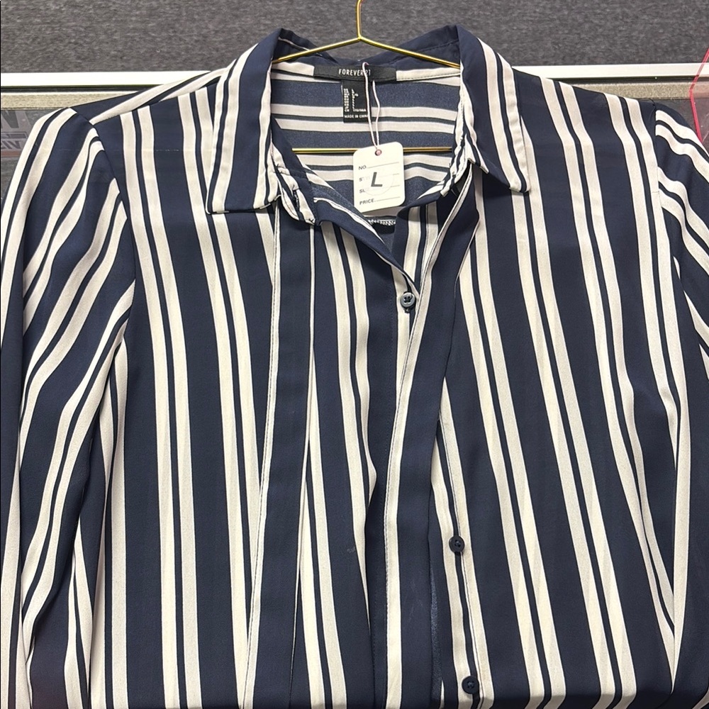 Forever 21 Navy and White Striped Blouse